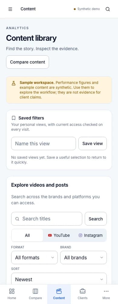 The actual mobile content library with synthetic example content.